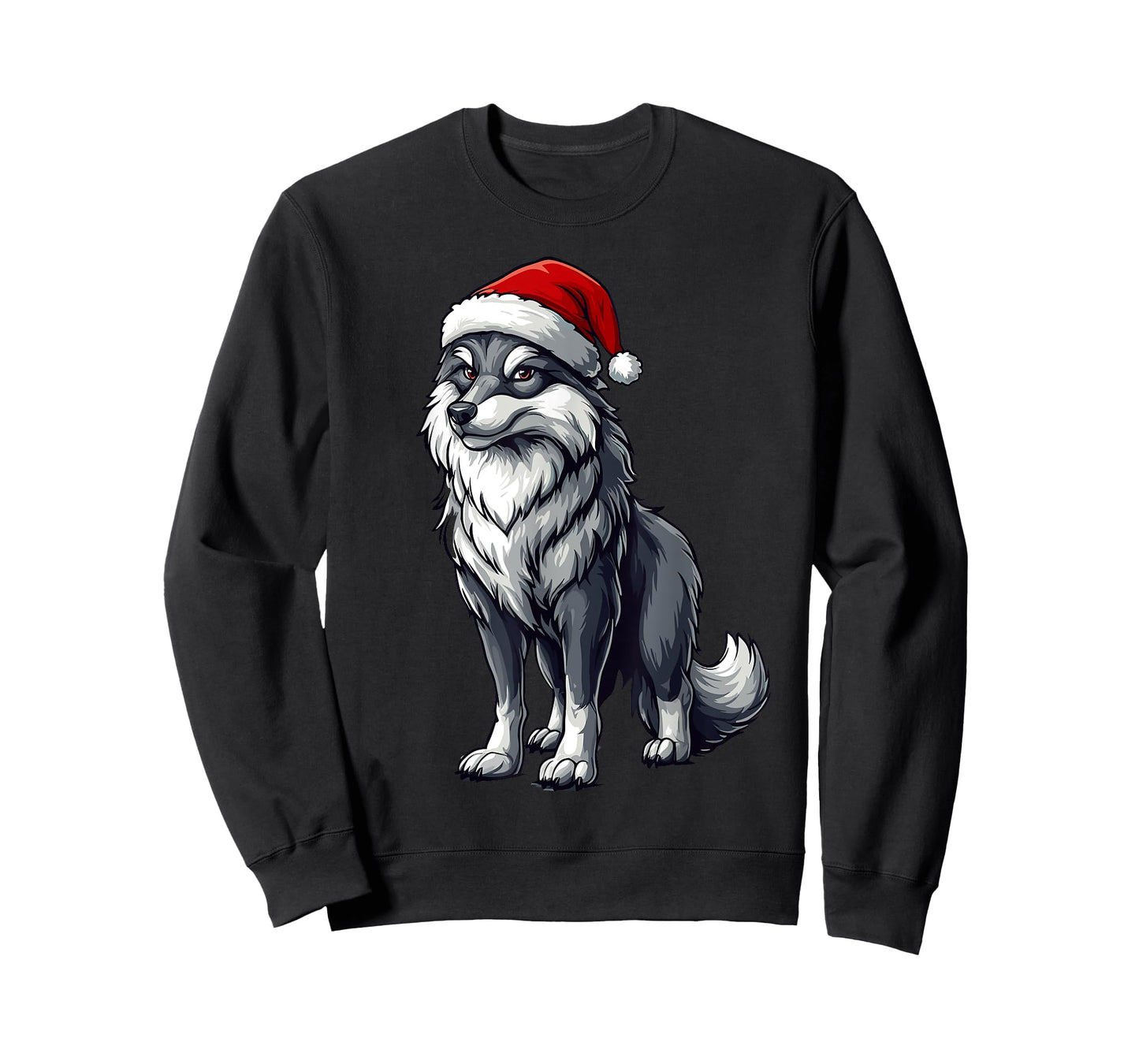 Wolf Santa Hat Boys Girls Kids Wolf Lovers Christmas Pajama T-Shirt