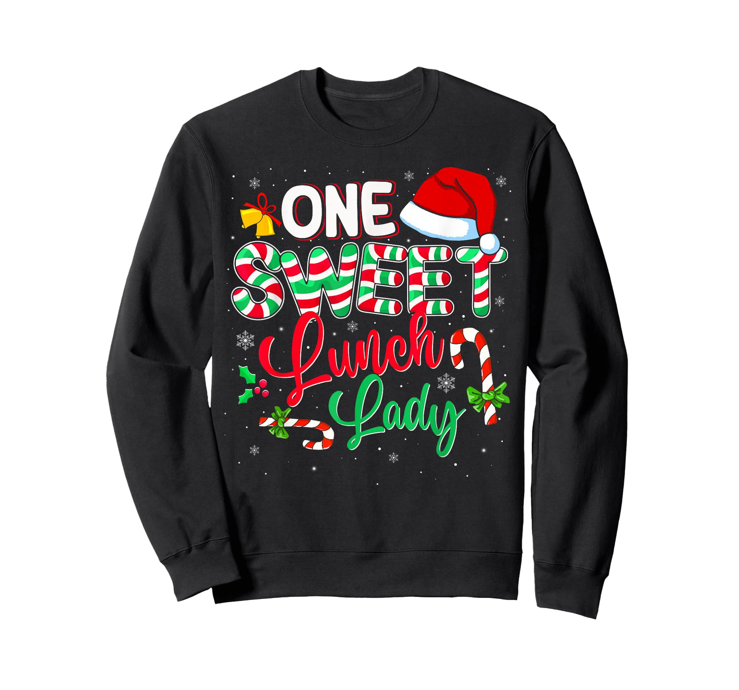 One Sweet Lunch Lady Christmas Candy Cane Santa Hat Funny T-Shirt