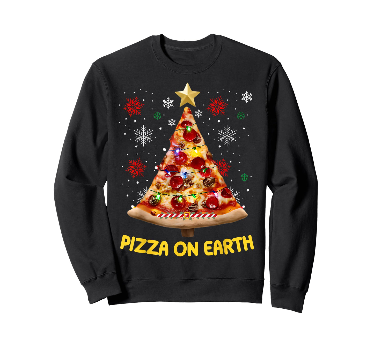 Pizza on Earth Christmas Tree Funny Xmas Pizza Fast Food Tee T-Shirt