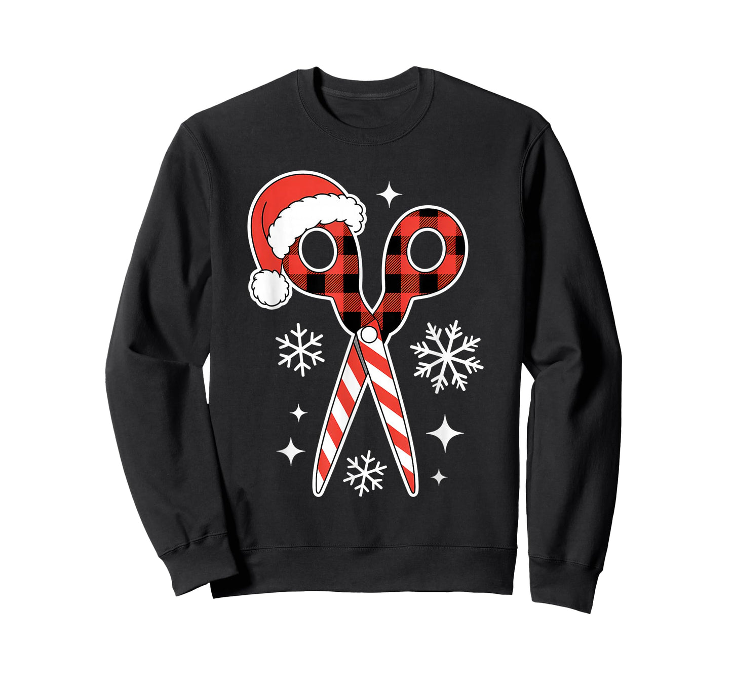 Christmas Buffalo Plaid Scissors with Santa Hat Men Women T-Shirt