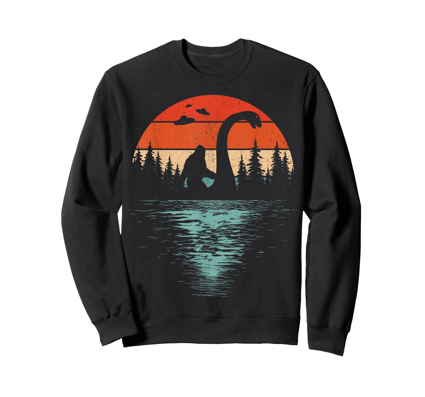 Bigfoot Riding Loch Ness Monster 80s Funny Sasquatch Nessie T-Shirt