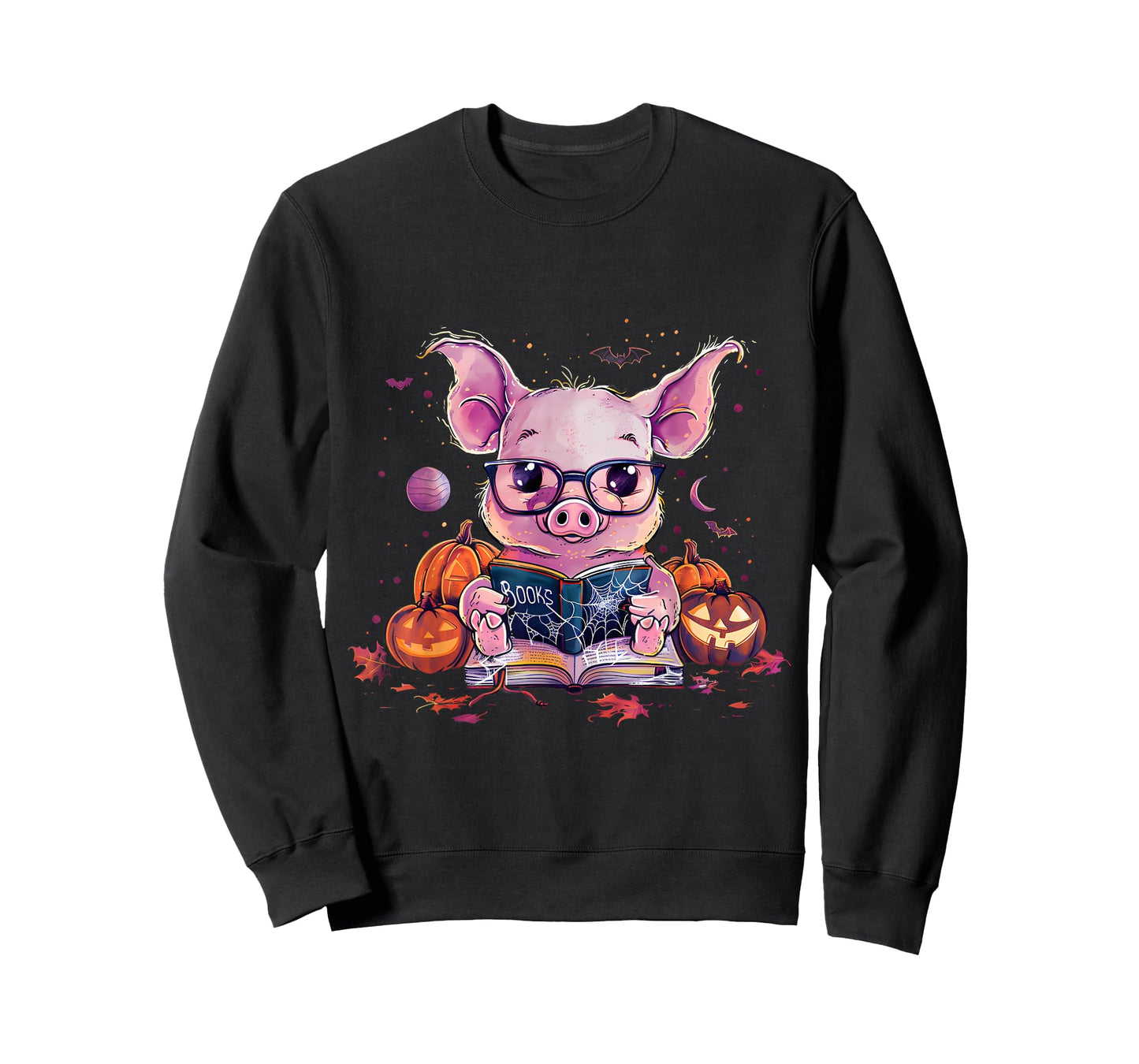 Pig Halloween Costume Pumpkin Witchcraft Book Reading T-Shirt