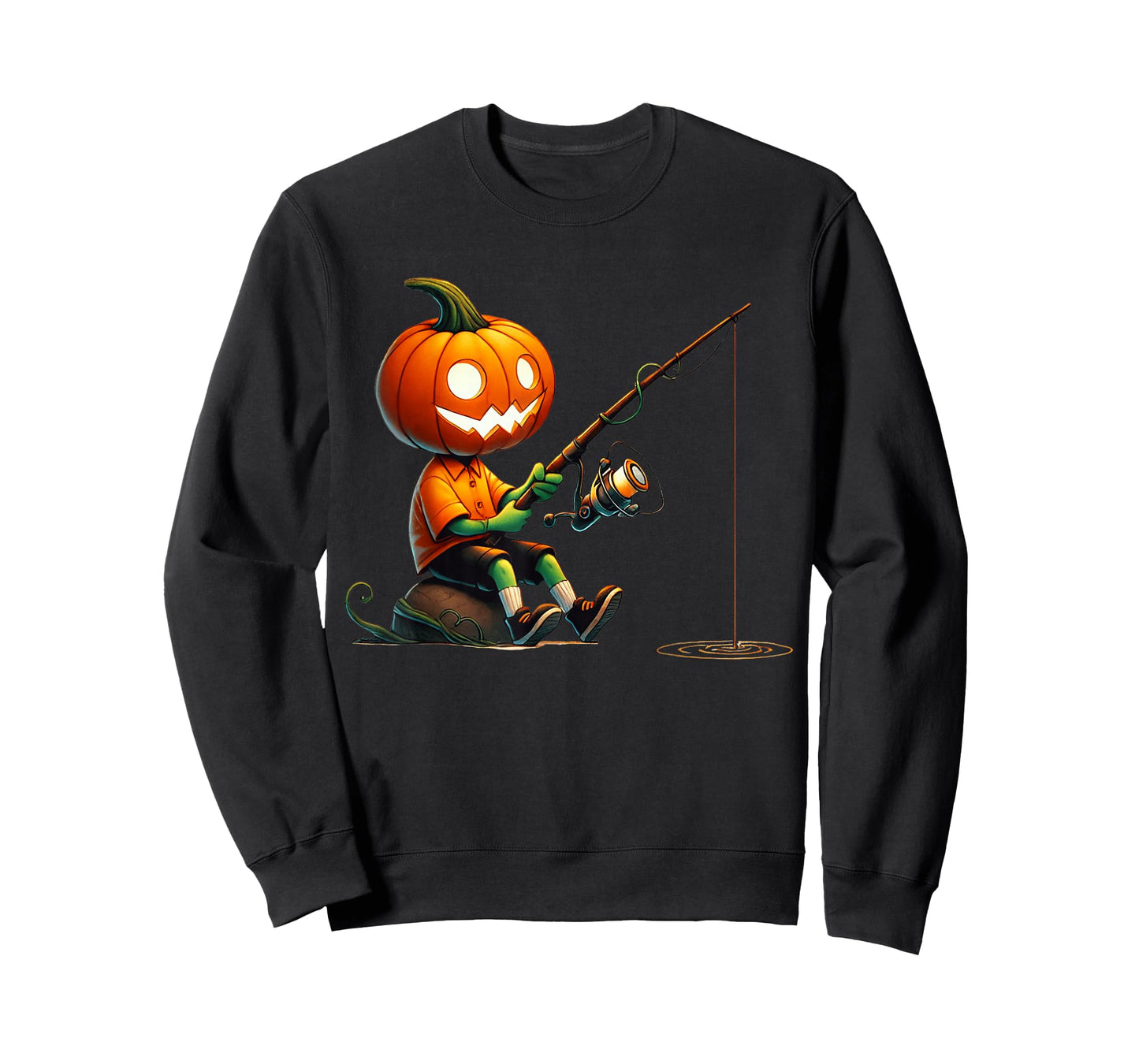 Pumpkin Face Fishing Halloween Costume Men Boys Kids T-Shirt