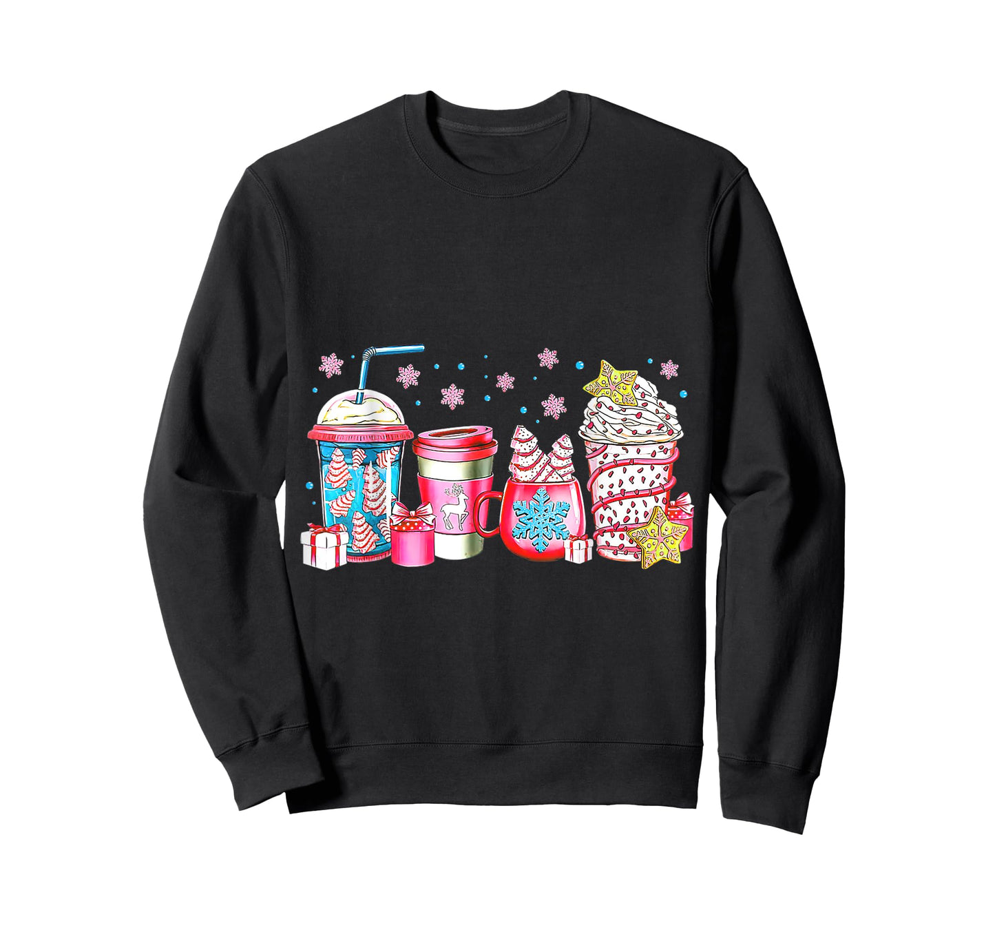 Cute Pink Coffee Cups Latte Christmas Design Women Girls T-Shirt