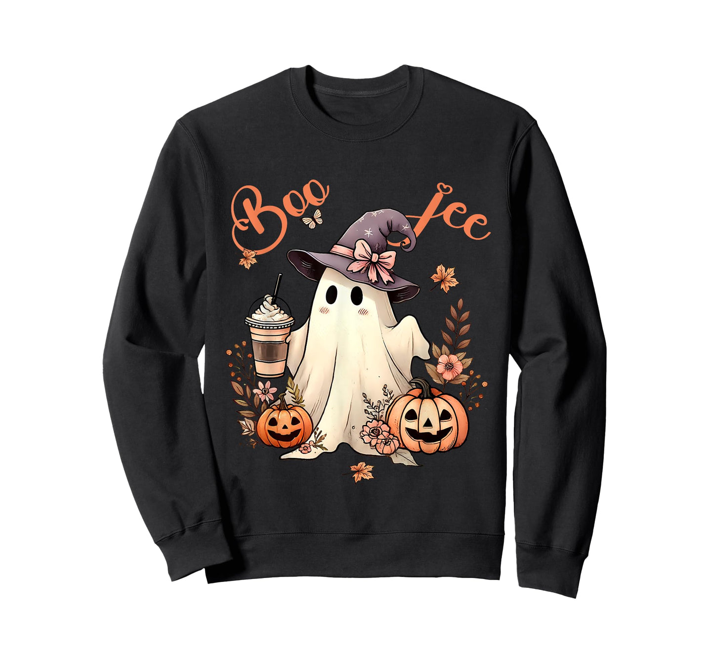 Boo Jee Ghost Drinking Coffee Coquette Bow Halloween Women T-Shirt