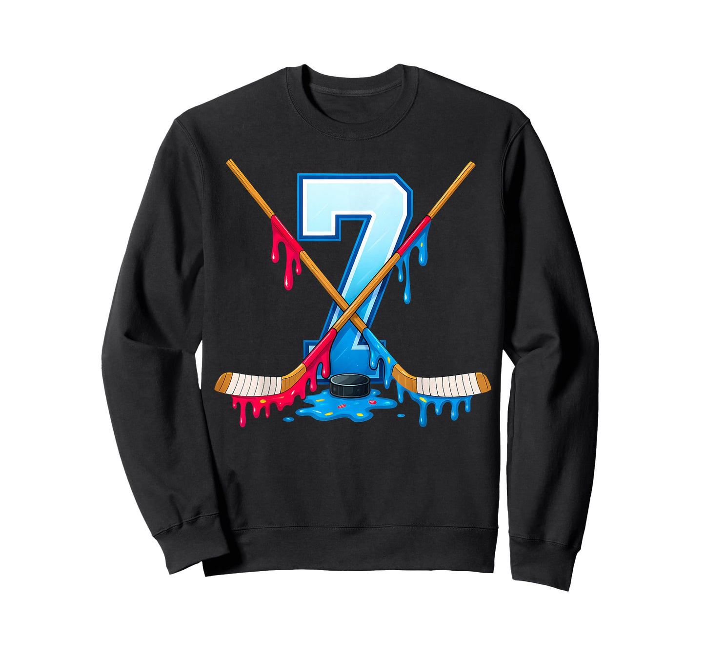 Hockey 7 Year Old Ice Cream Drip Youth 7th Birthday Boys T-Shirt