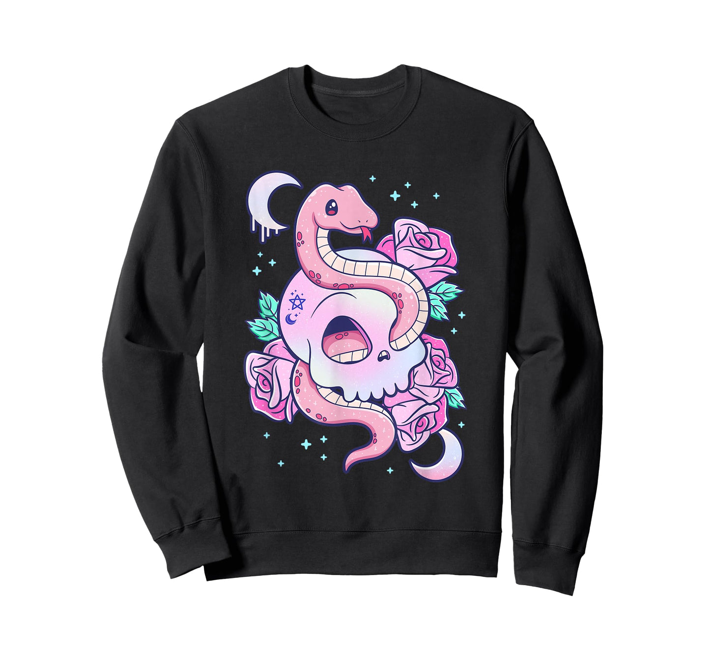Kawaii Pastel Goth Cute Scary Skull Snake Roses T-Shirt