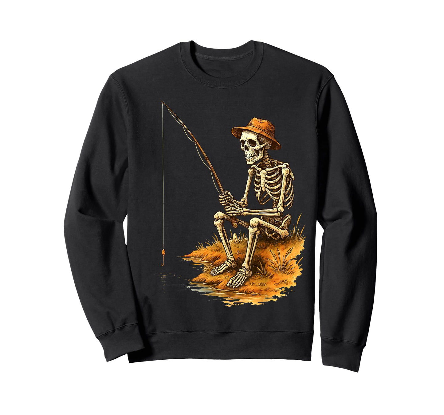 Skeleton Fishing Funny Halloween Costume Men Women Boys Kids T-Shirt