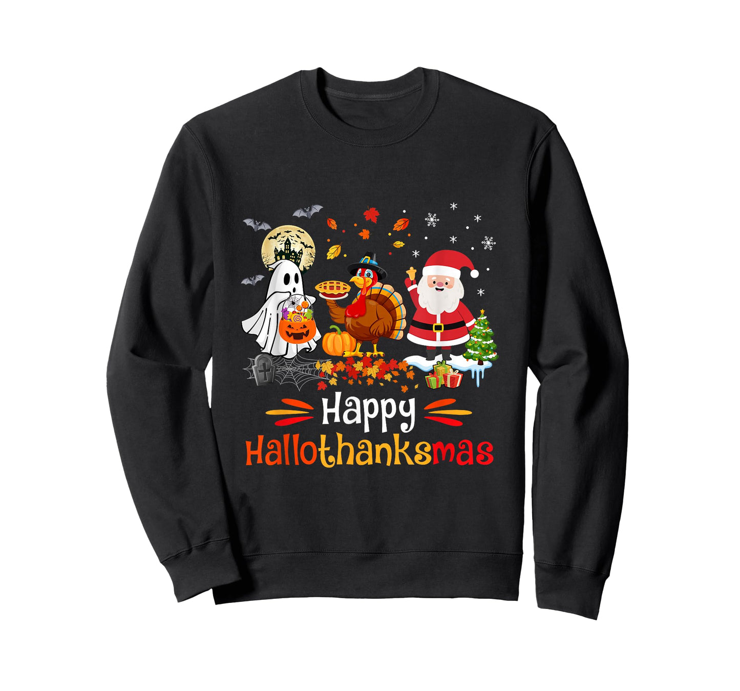 Happy Hallothanksmas Ghost Turkey Pumpkin Christmas Santa T-Shirt