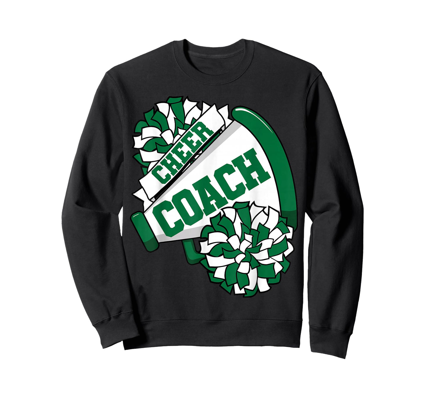 Cheer Coach with Megaphone and Pom Poms Green T-Shirt