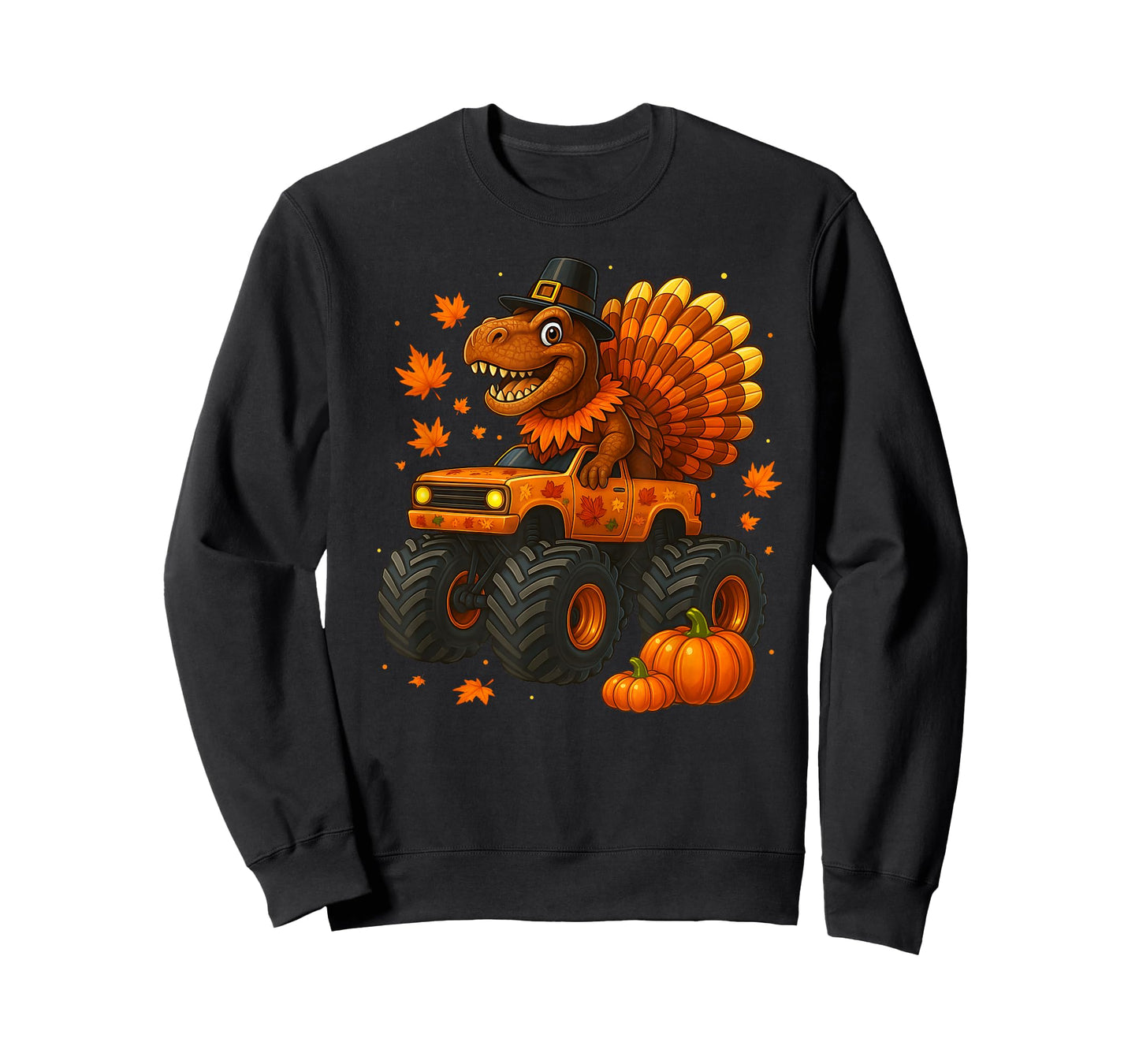Monster Truck Trex Dinosaur Turkey Fall Thanksgiving Boy Kid T-Shirt