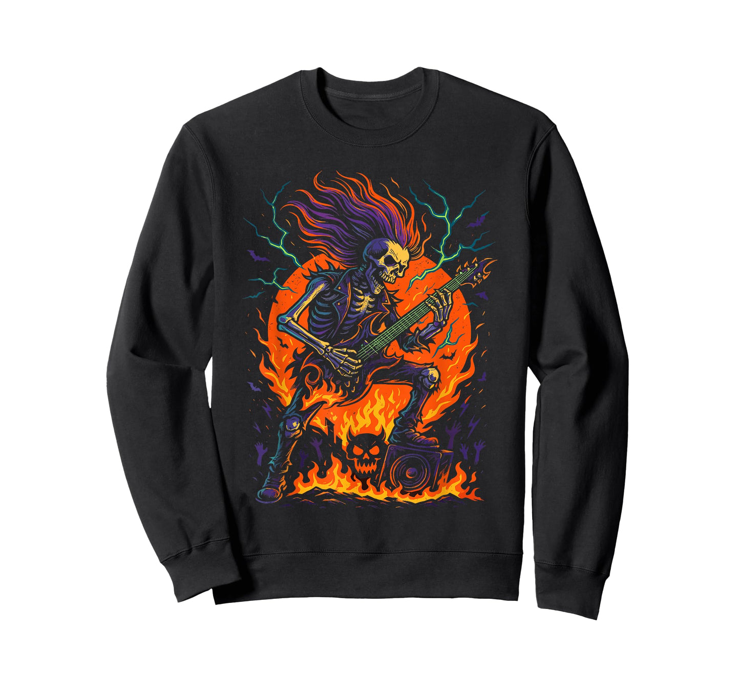 Rocking Skeleton Witch Guitar Halloween Ghost Pumpkin T-Shirt