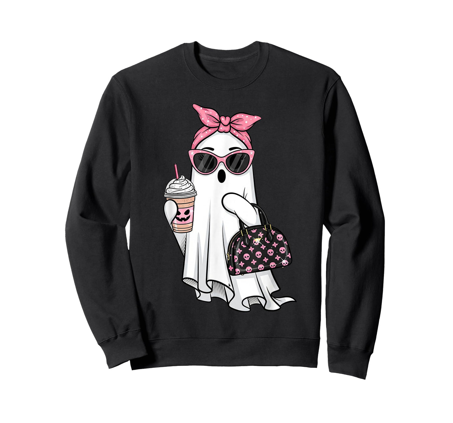 Cute Ghost Drinking Coffee Halloween Ghost Ice Coffee Womens T-Shirt