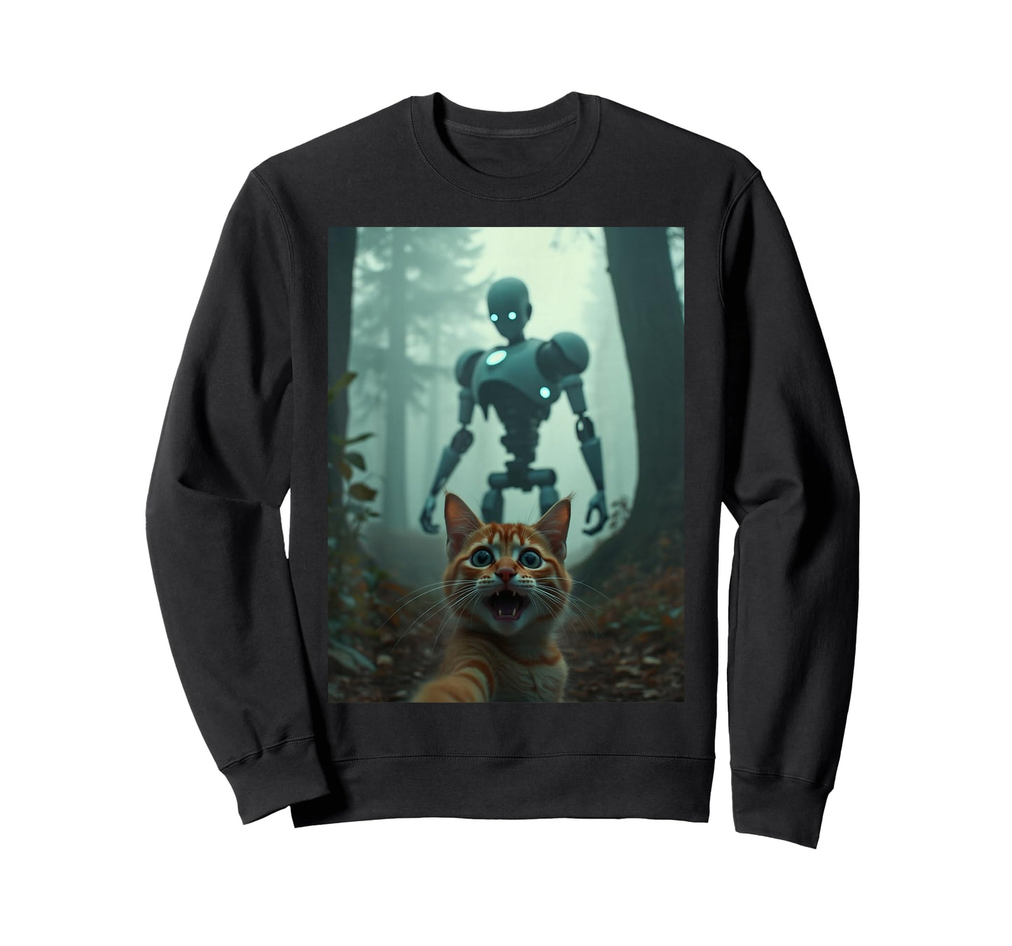 Cat Selfie With Robot Alien T-Shirt