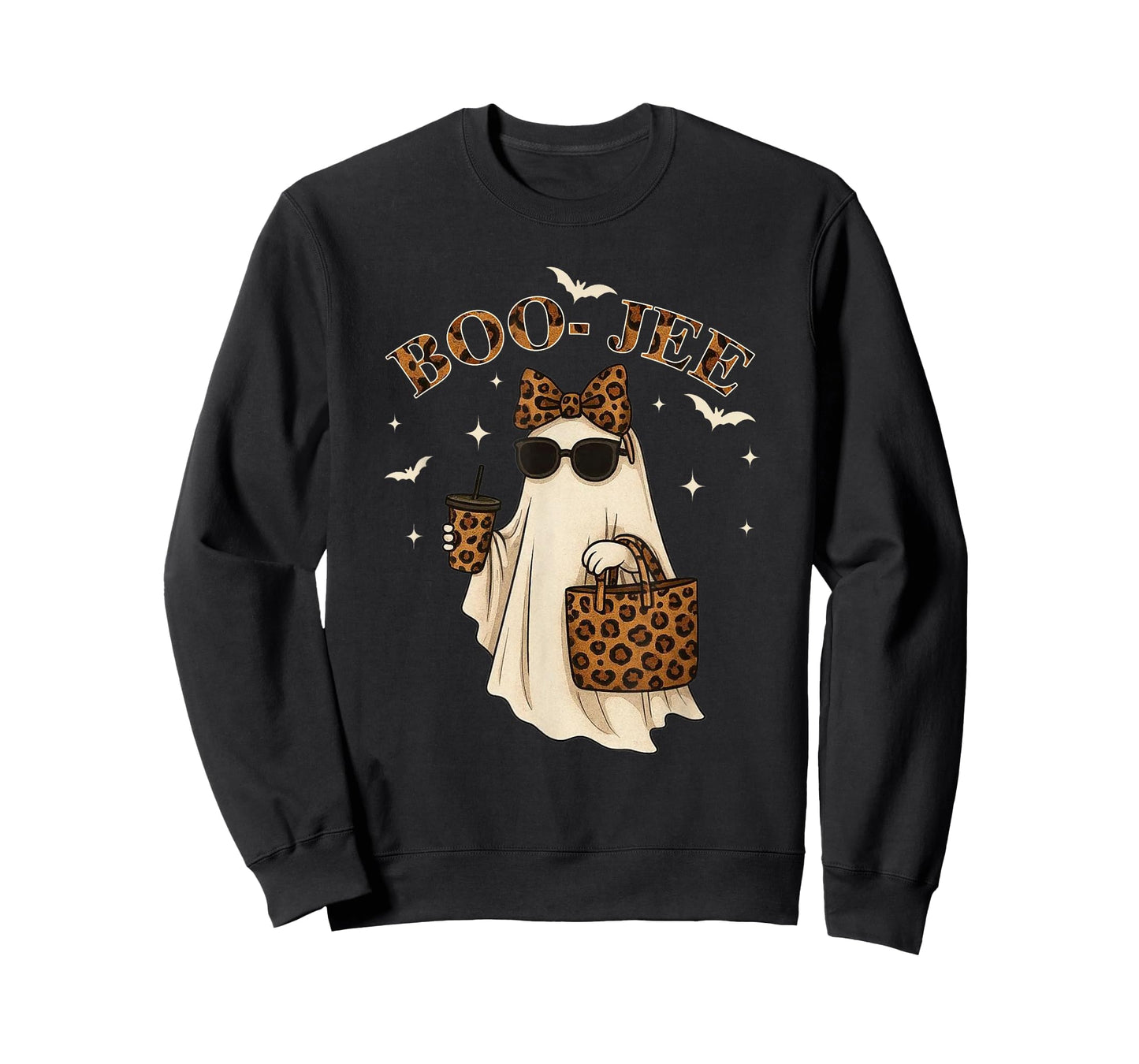 Coquette Leopard Ghost Coffee Boo JEE Halloween Boujee Ghost T-Shirt