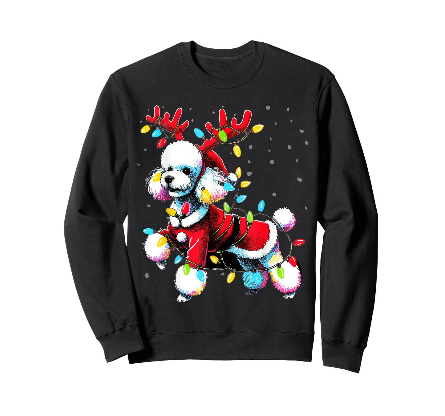 Poodle Santa Christmas Tree Lights, Funny Ugly Pajama Women T-Shirt