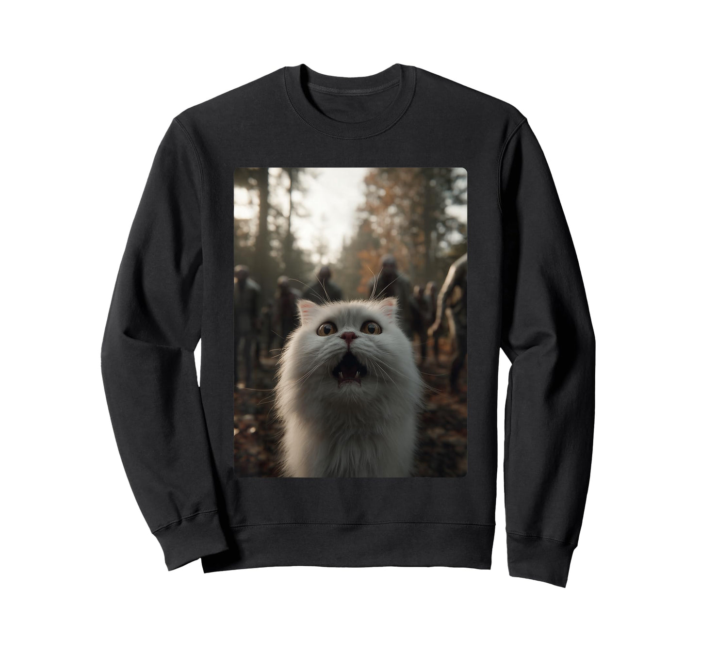 Funny White Persian Cat Selfie with Zombies Spooky Halloween T-Shirt