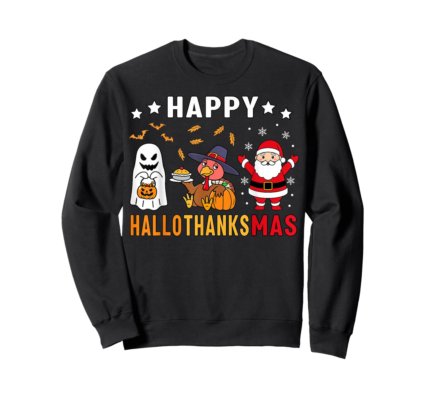 Happy Hallothanksmas Ghost Turkey Pumpkin Christmas Santa T-Shirt