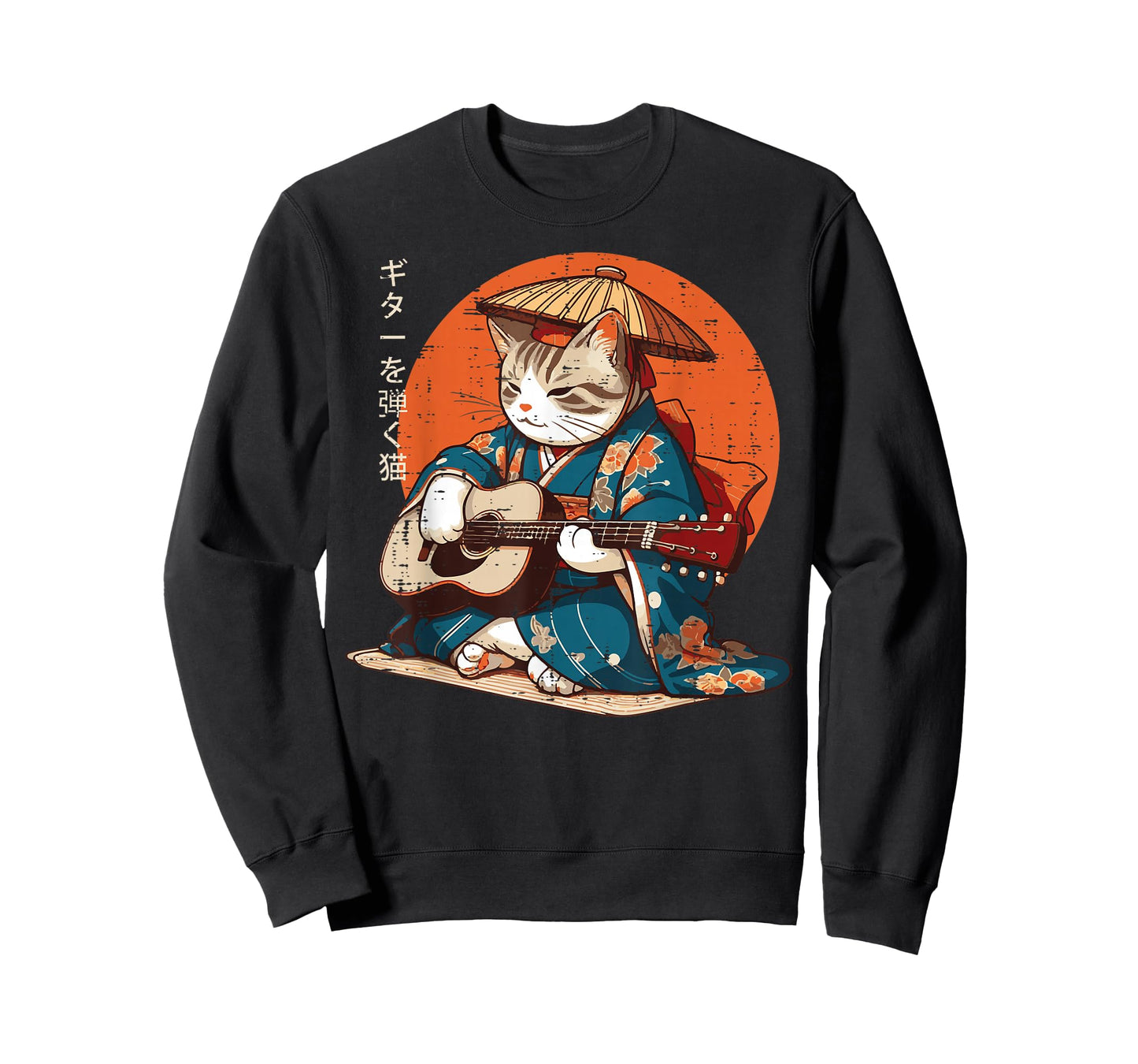 Japanese Cat Kimono Guitar Samurai Music Men Boys Kids Women T-Shirt