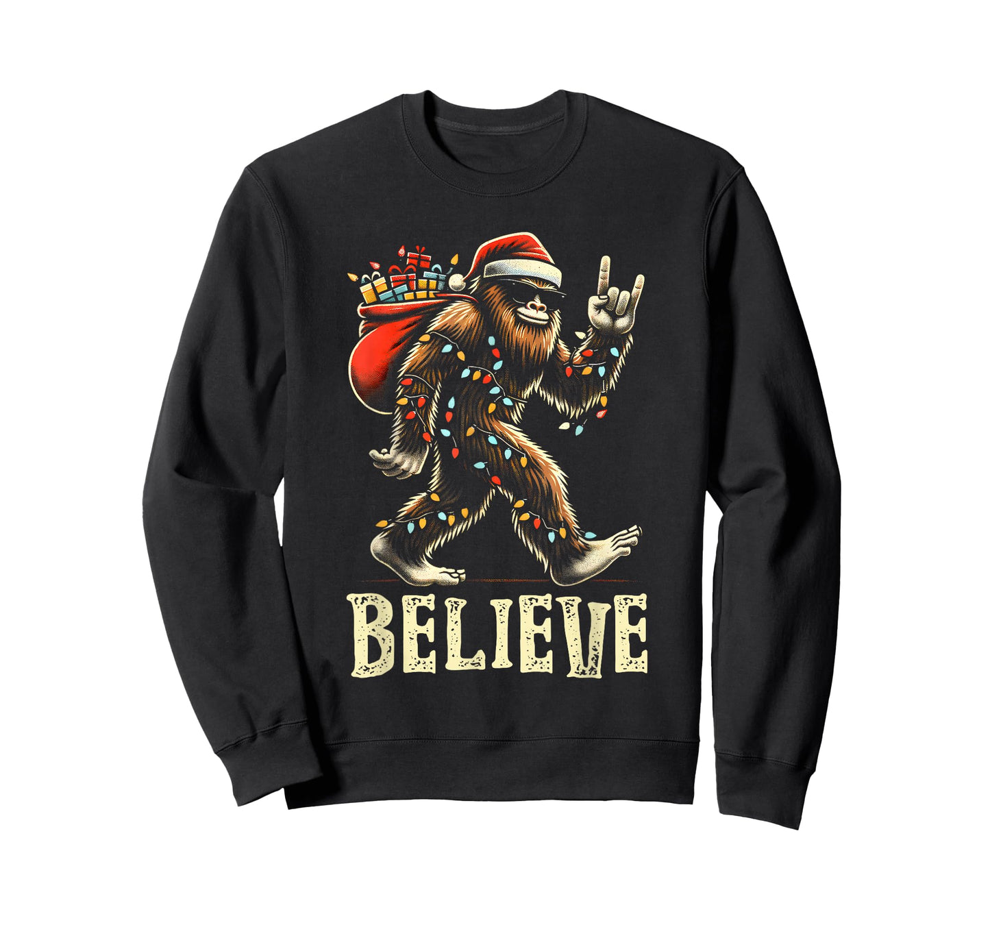 Believe Bigfoot Sasquatch Santa Reindeer Christmas Tree Xmas T-Shirt