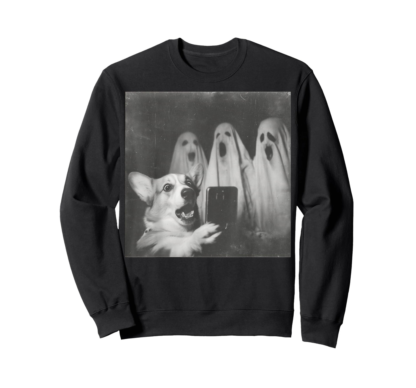 Funny Corgi Selfie with Ghosts, Retro Halloween Design T-Shirt
