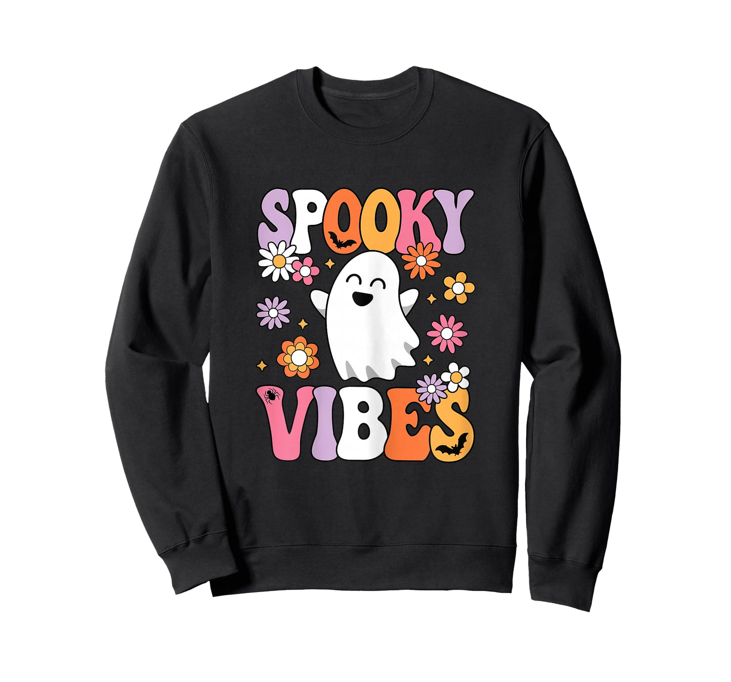 Spooky Vibes Groovy Halloween Ghost Women Girls Teens Kids T-Shirt
