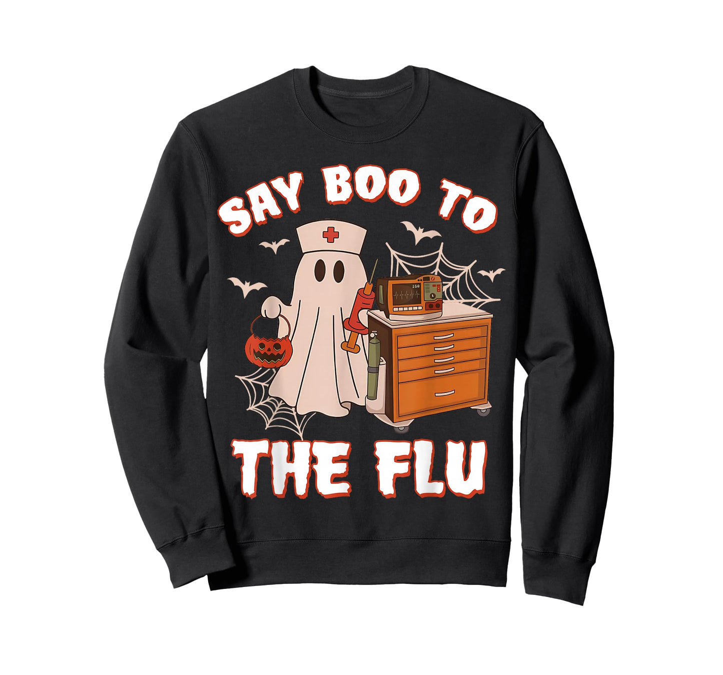 Retro Nurse Ghost Halloween-Vaccine Say Boo to The Flu T-Shirt