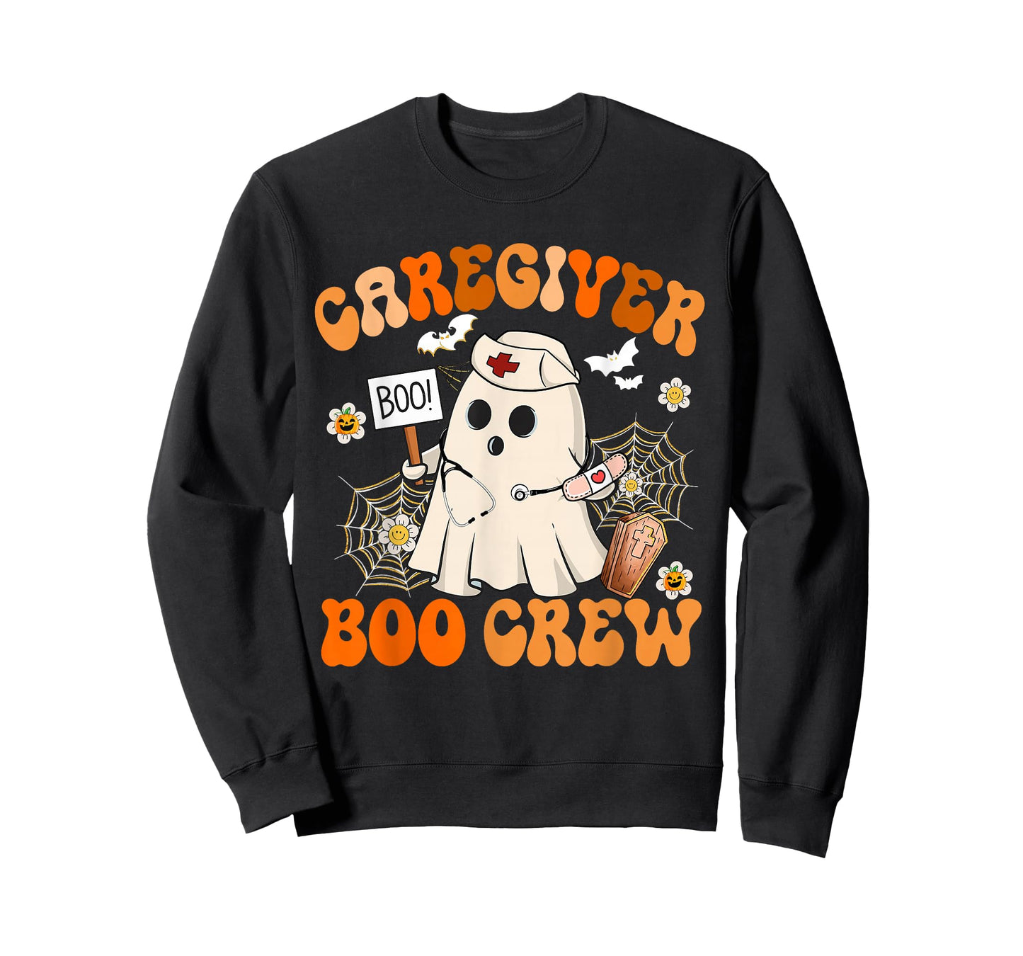 Caregiver Boo Crew Funny Ghost Halloween Costumes T-Shirt