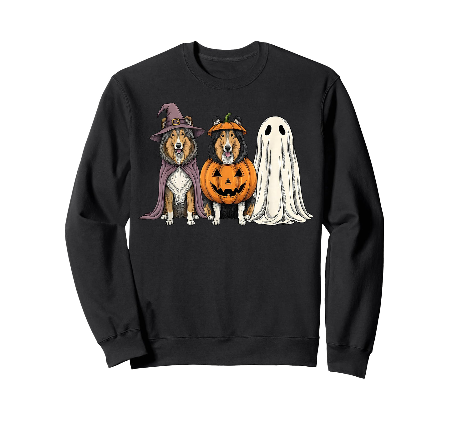 Spooky Ghost Rough Collie Pumpkin Halloween Dog Lover T-Shirt