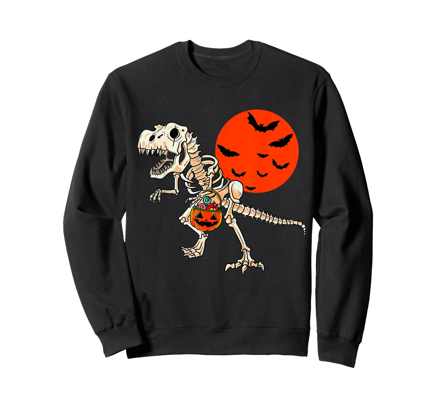 Scary Dinosaur Halloween Boys T Rex Skeleton Pumpkin Moon T-Shirt