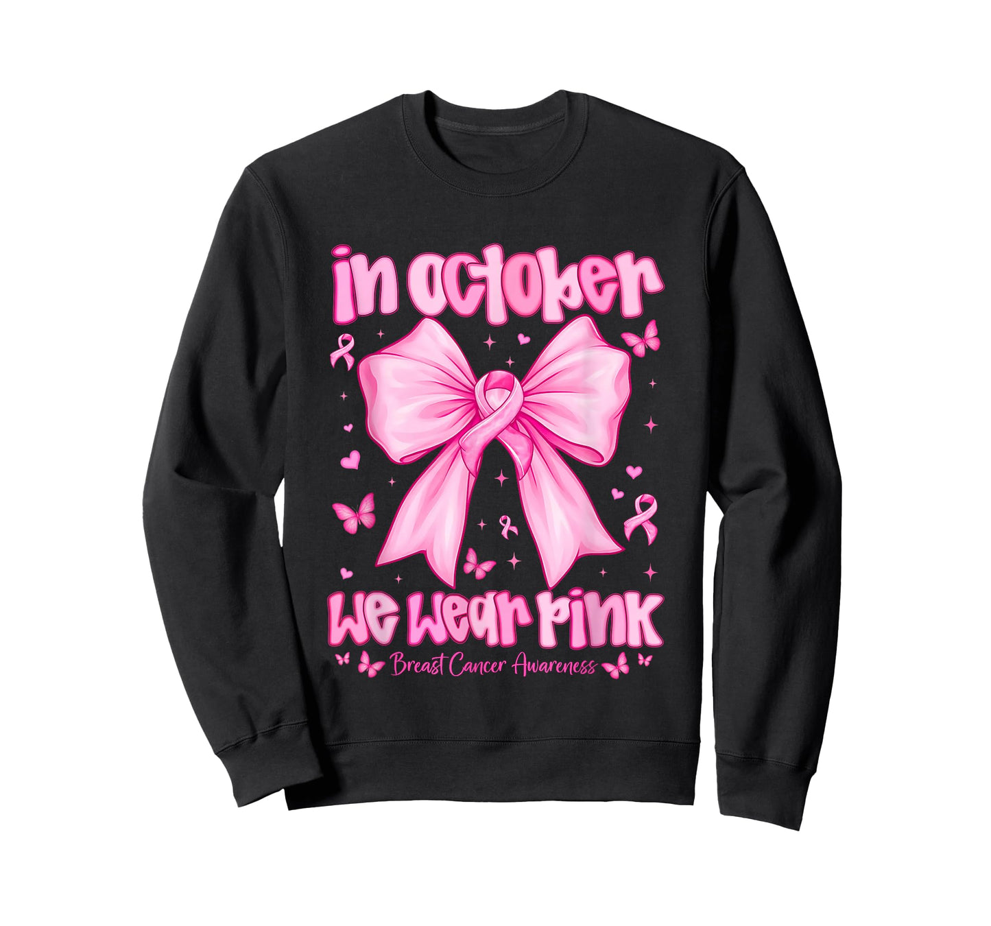 In October We Wear Pink Breast Cancer Awareness Coquette Bow T-Shirt