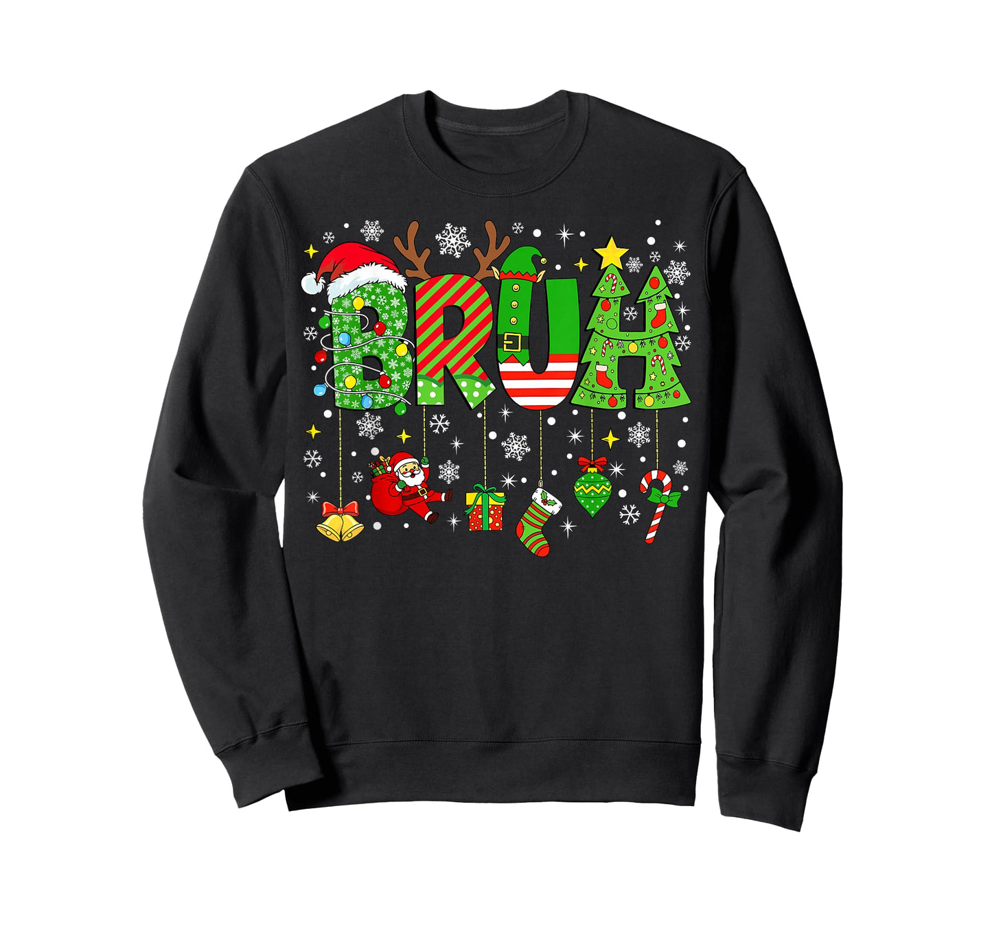 Bruh Funny Christmas Shirt for Teens Boys Kids Xmas Pajamas T-Shirt