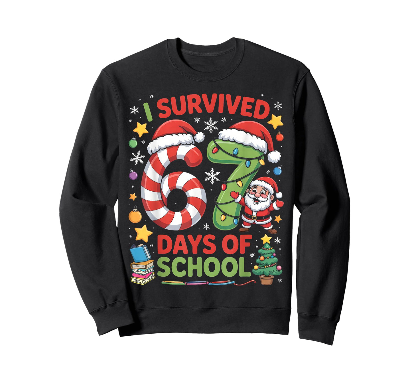 I Survived 67 Days of School Christmas Candy Cane Six Seven T-Shirt