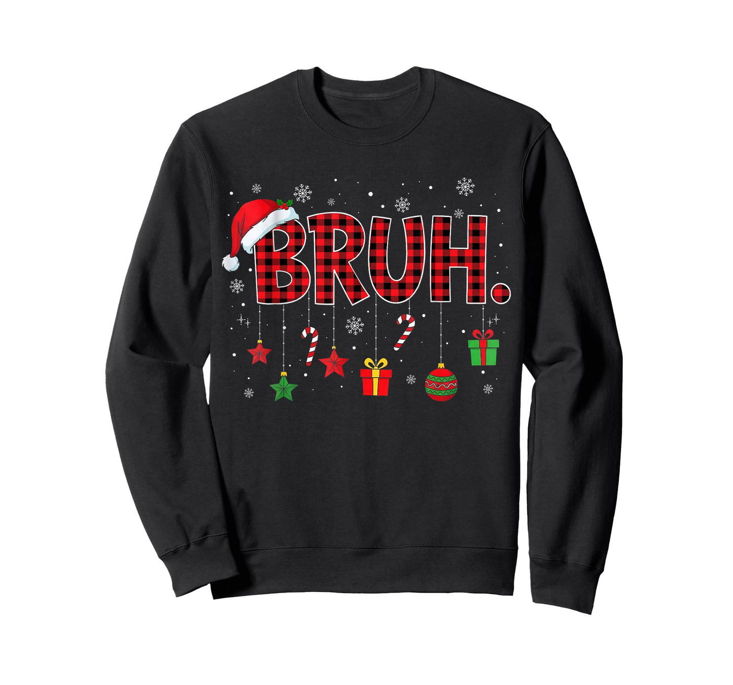 Bruh Funny Christmas Red Plaid Teens Boys Kids Xmas Pajamas T-Shirt