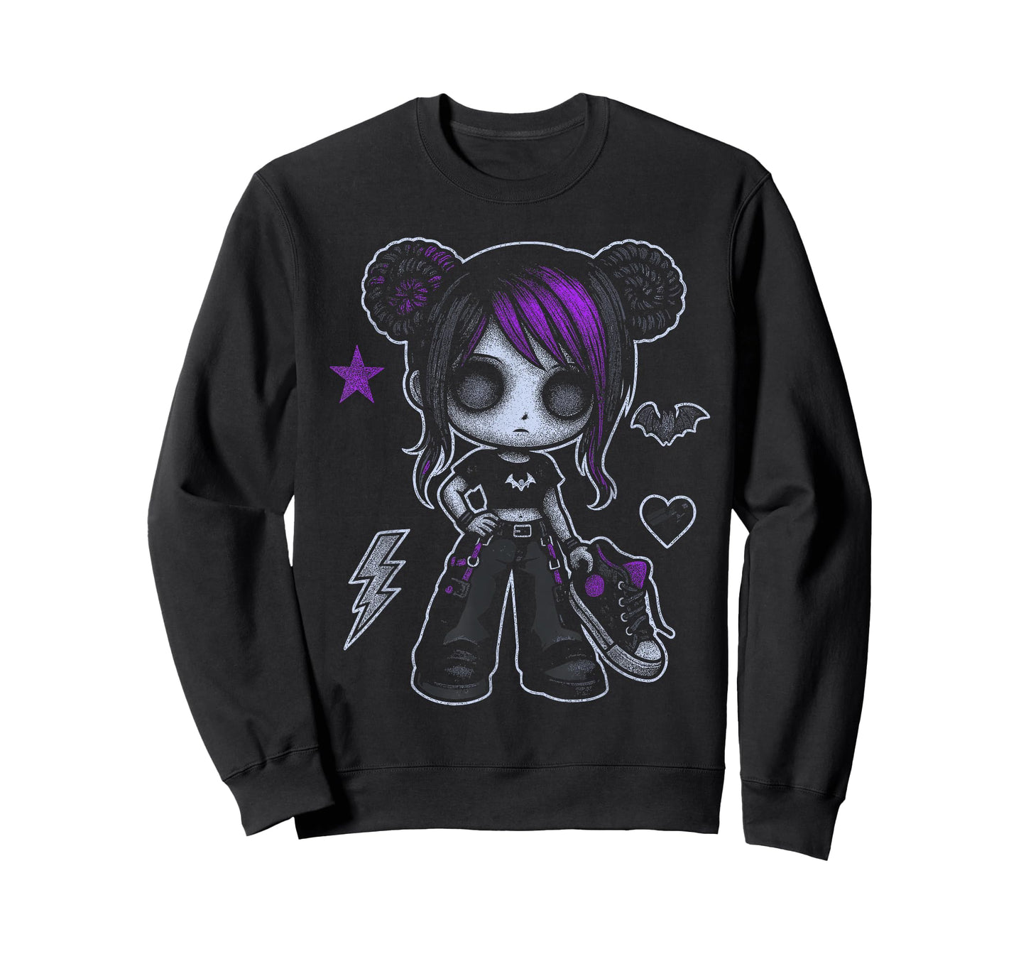 Emo Girl With Purple Highlights And Bat Goth Girl T-Shirt