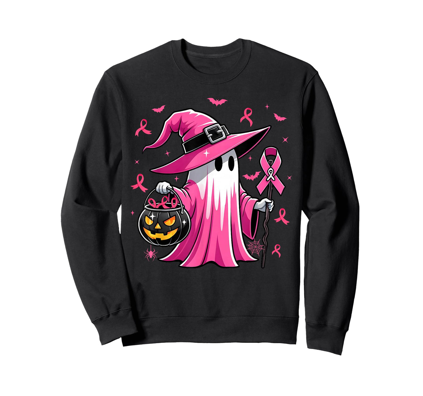 Halloween Pink Ghost Witch Breast Cancer Awareness Women T-Shirt