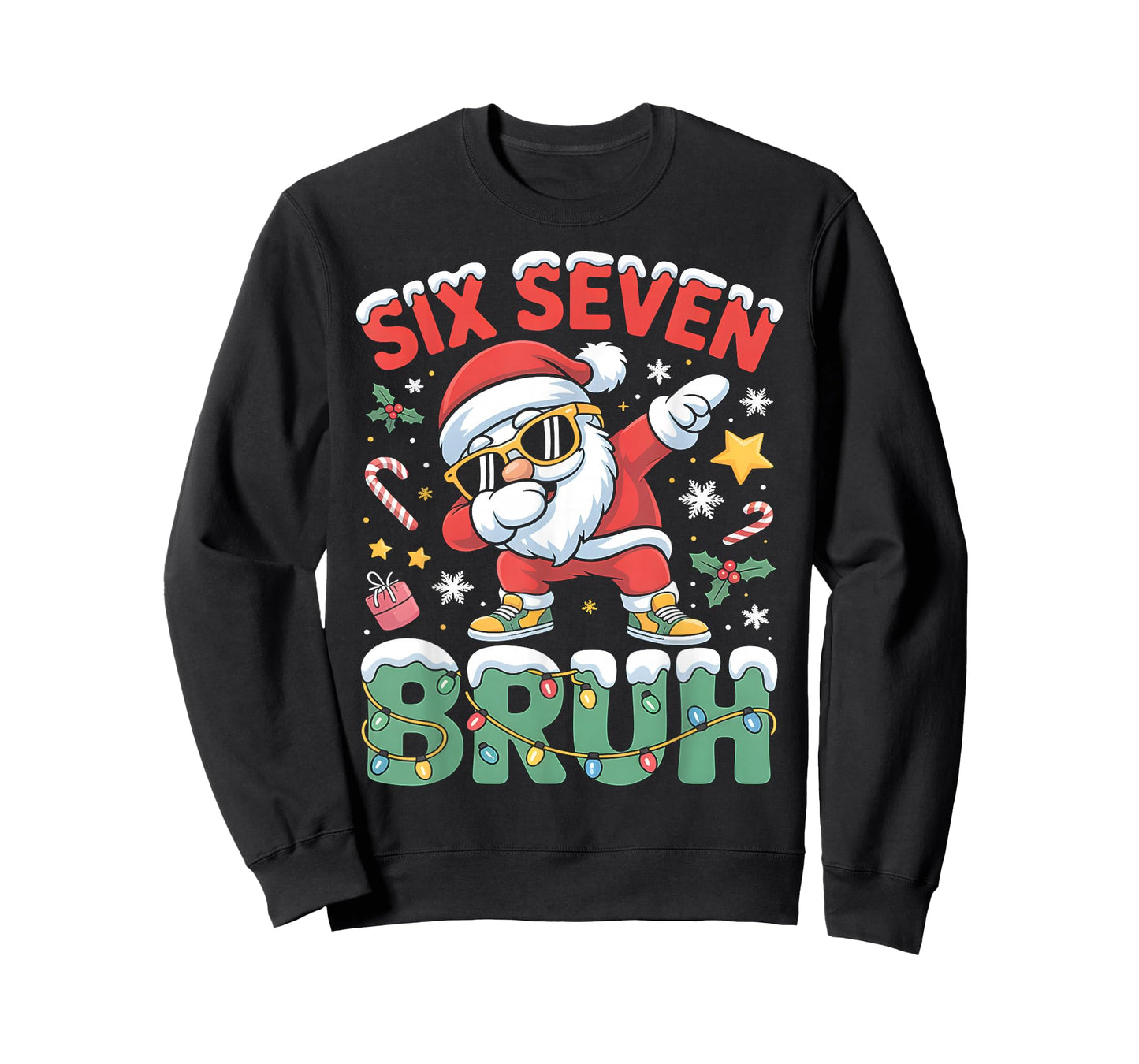 Six Seven Bruh Funny Christmas Santa Dab Holiday Outfit T-Shirt