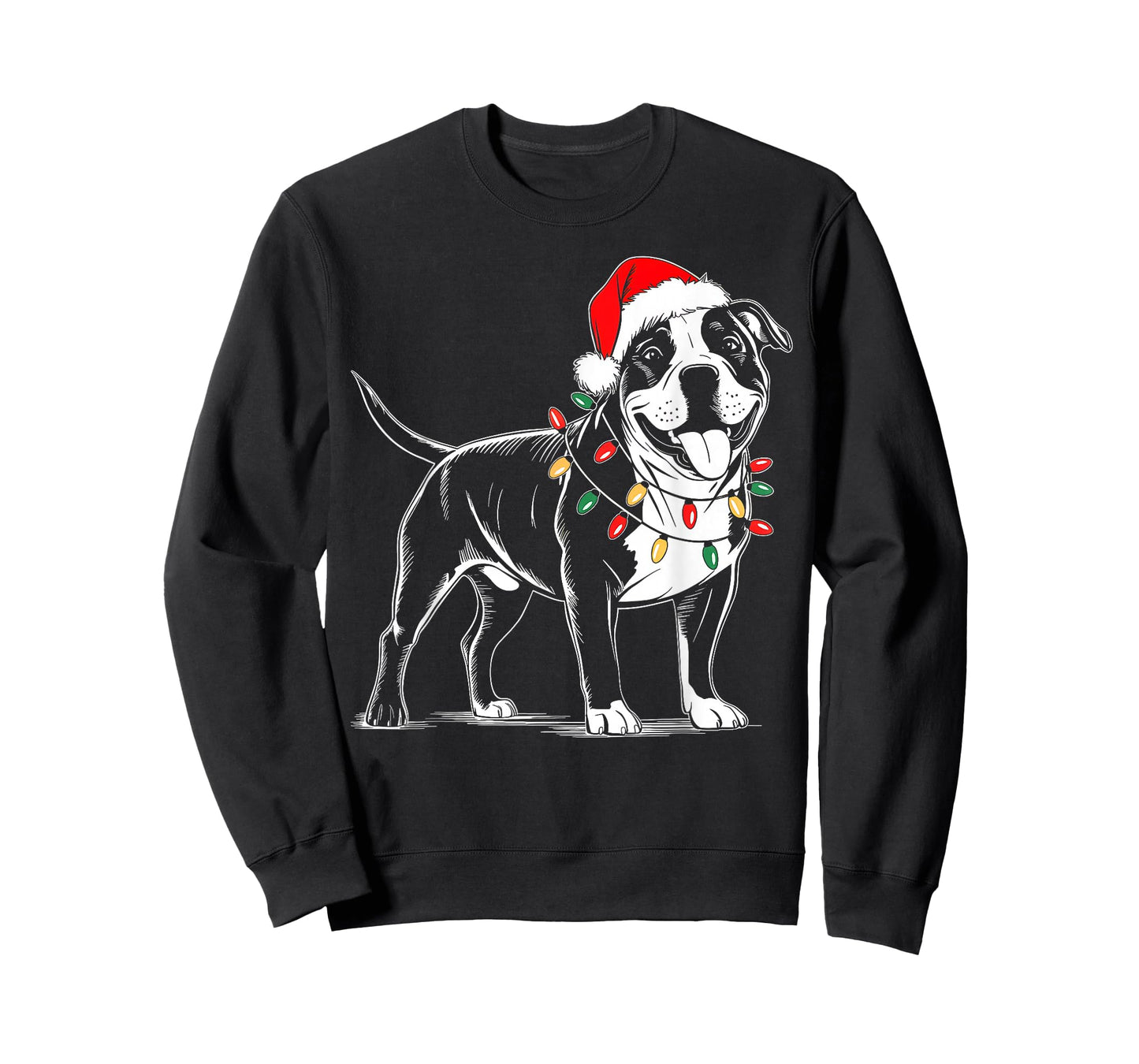 Pitbull Dog Christmas Lights Santa Hat Funny Xmas Dog Lover T-Shirt