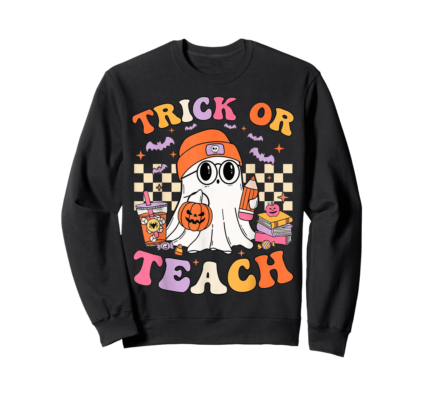 Teacher Halloween Trick Or Teach Cute Ghost Coffee Pumpkins T-Shirt