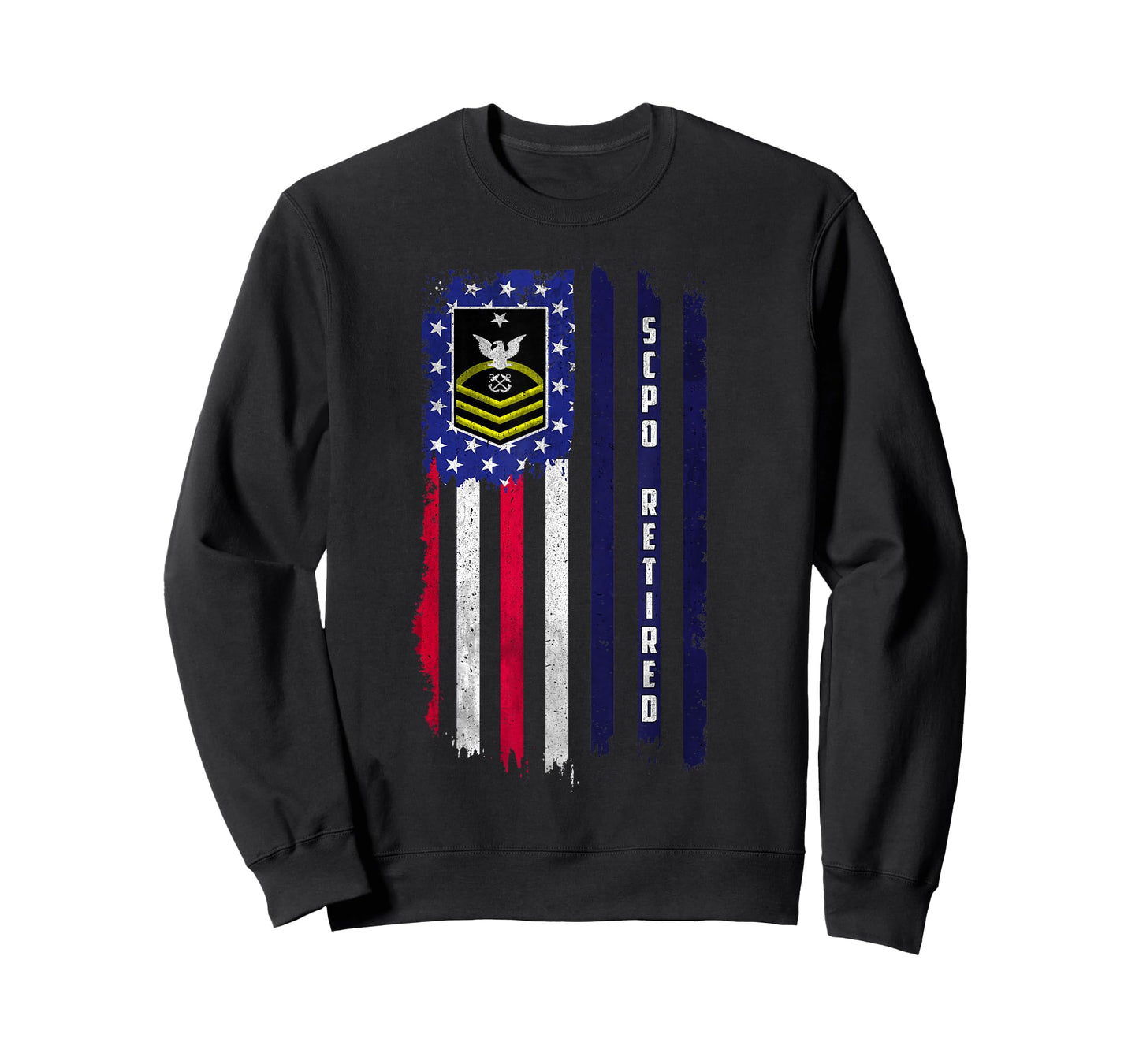 Retired E-8 Senior Chief Petty Officer Rank American Flag T-Shirt