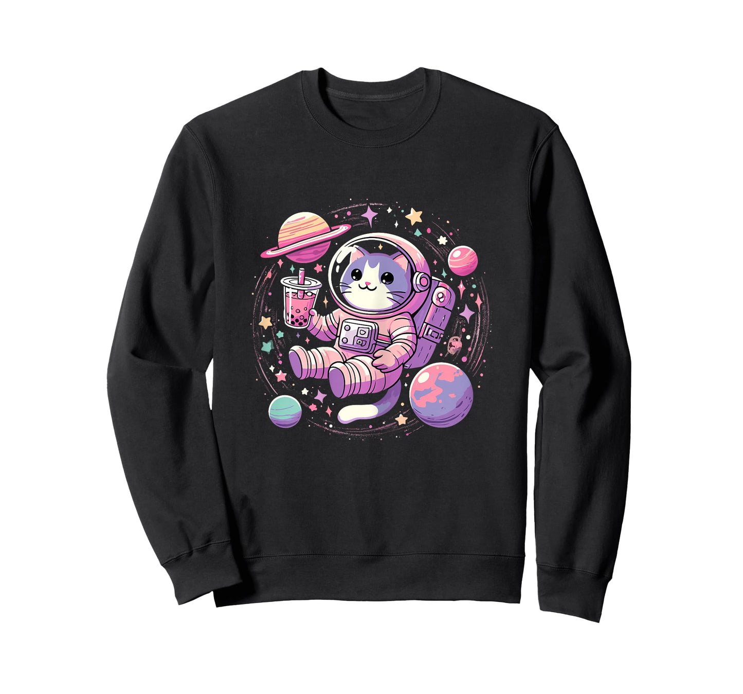 Kawaii Cat Bubble Tea Boba Tea In Space Astronaut T-Shirt