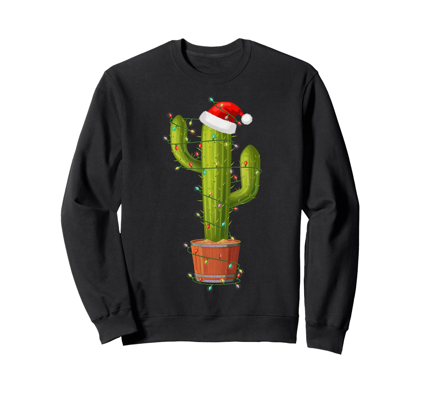 Funny Cactus Santa Hat Xmas Tree Lights Merry Christmas PJS T-Shirt