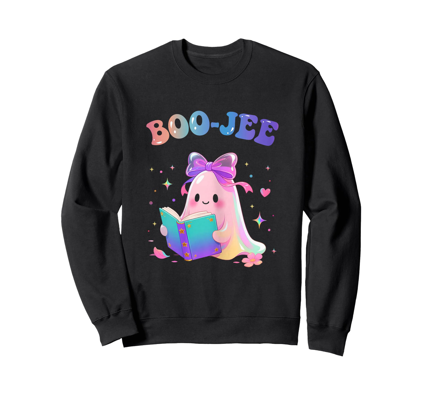 Cute Halloween Pastel BooJee Ghost Coquette Bow Book Girls T-Shirt