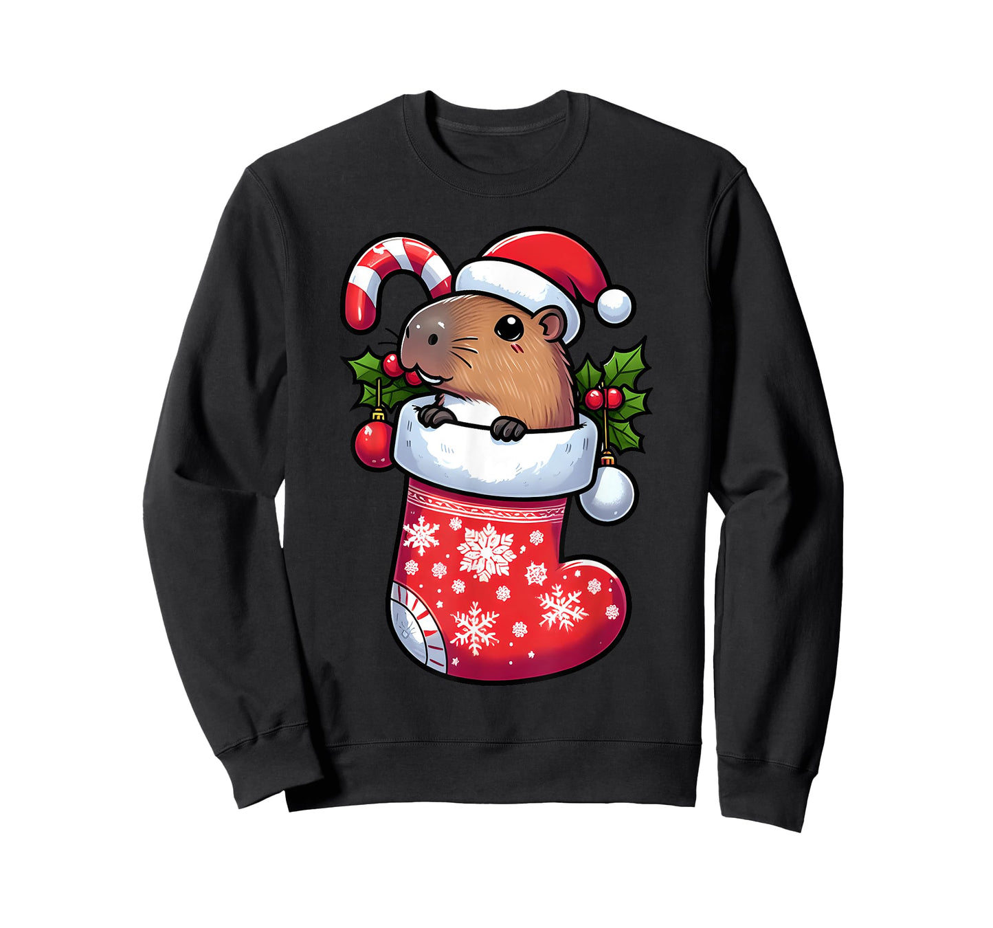 Capybara in Christmas Stocking Candy Cane Santa Hat Pajama T-Shirt