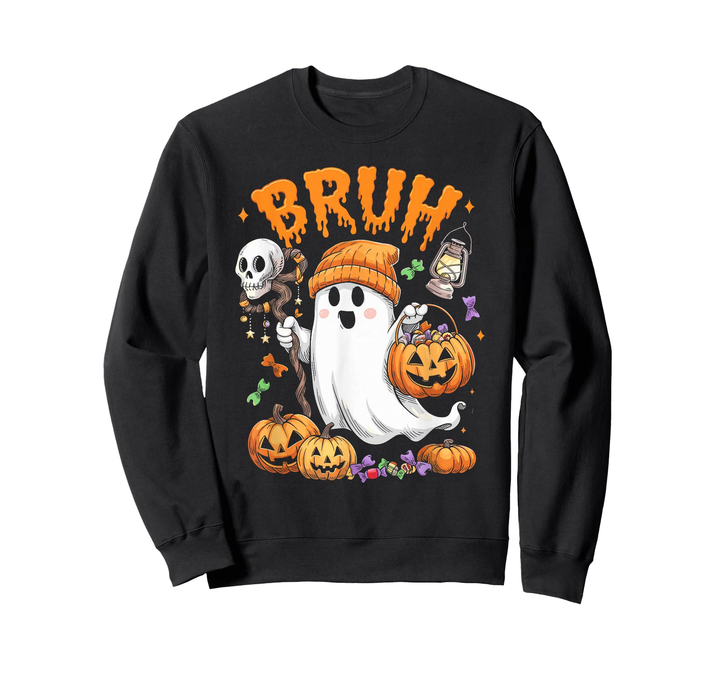 Bruh Ghost Halloween Cute Ghost Trick Or Treat Candy Kids T-Shirt