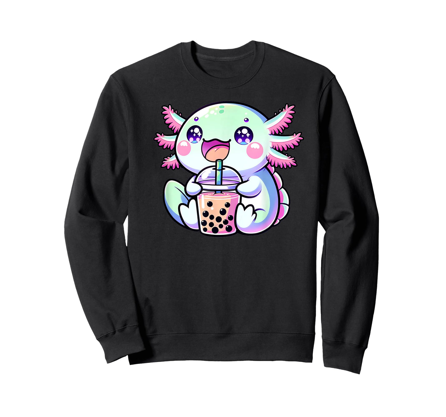 Cute Kawaii Axolotl Boba Bubble Tea Blue Pink Anime Bobalotl Men Women Kids T-Shirt