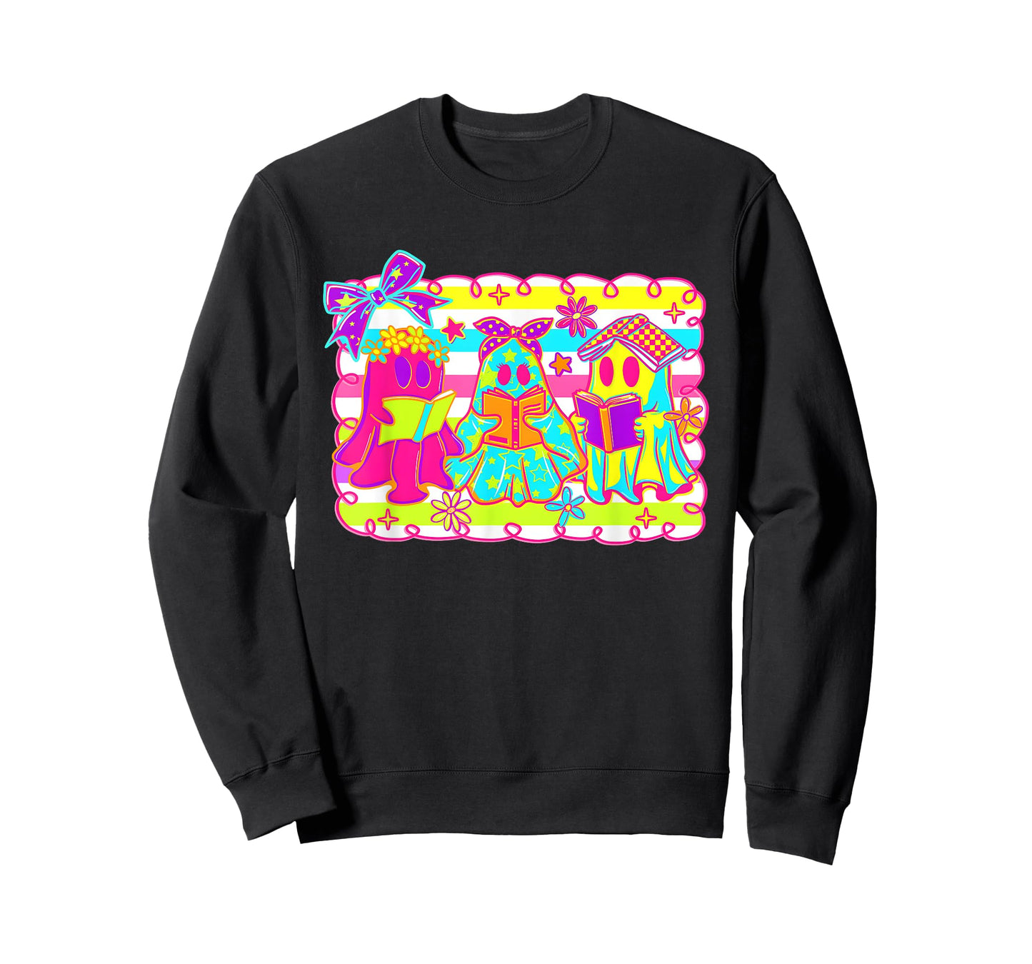 Neon Halloween Ghost Books Coquette Bookish Ghost Reading T-Shirt