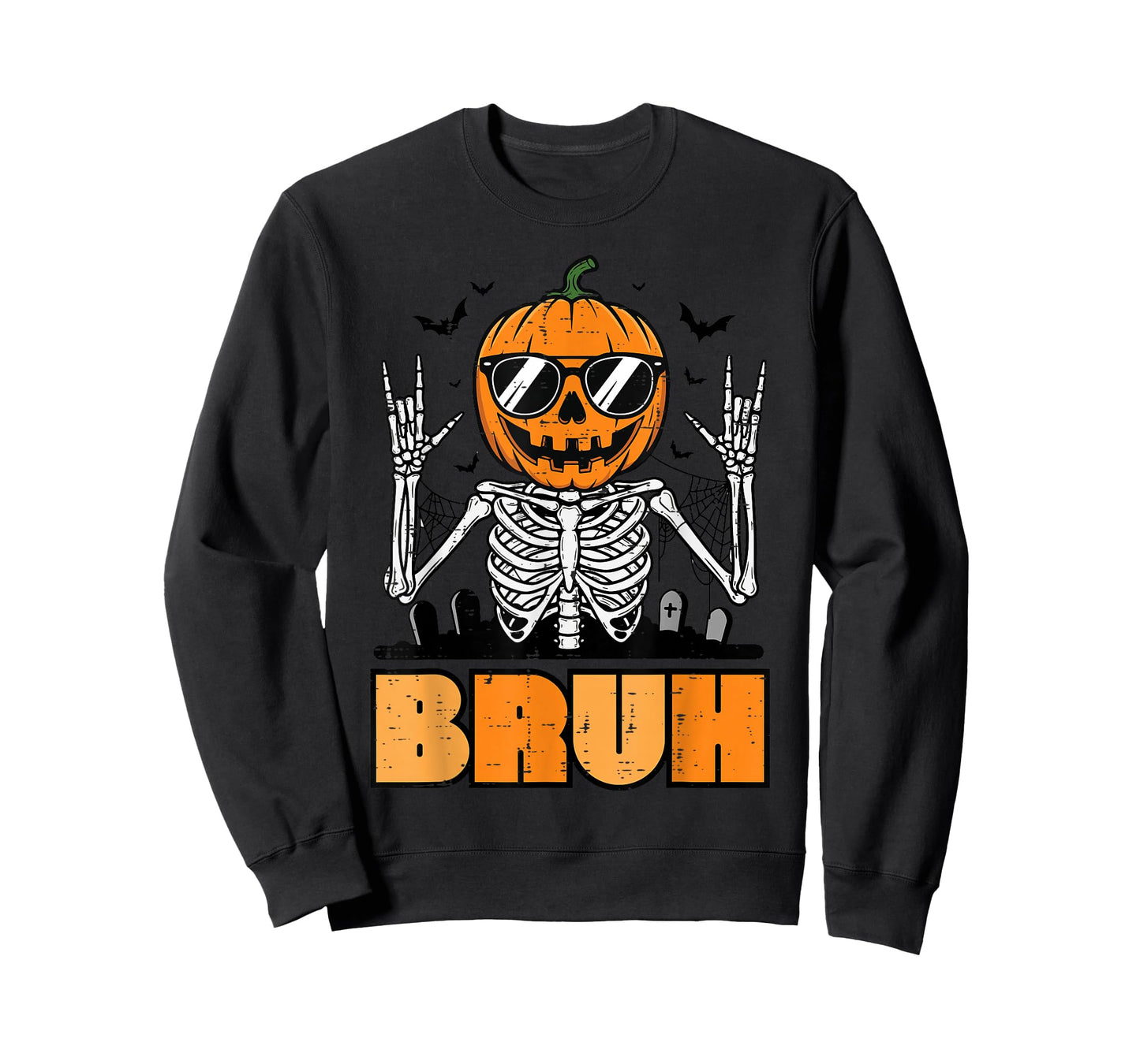 Halloween Skeleton Pumpkin Rock Bruh Costume Men Boys Kids T-Shirt