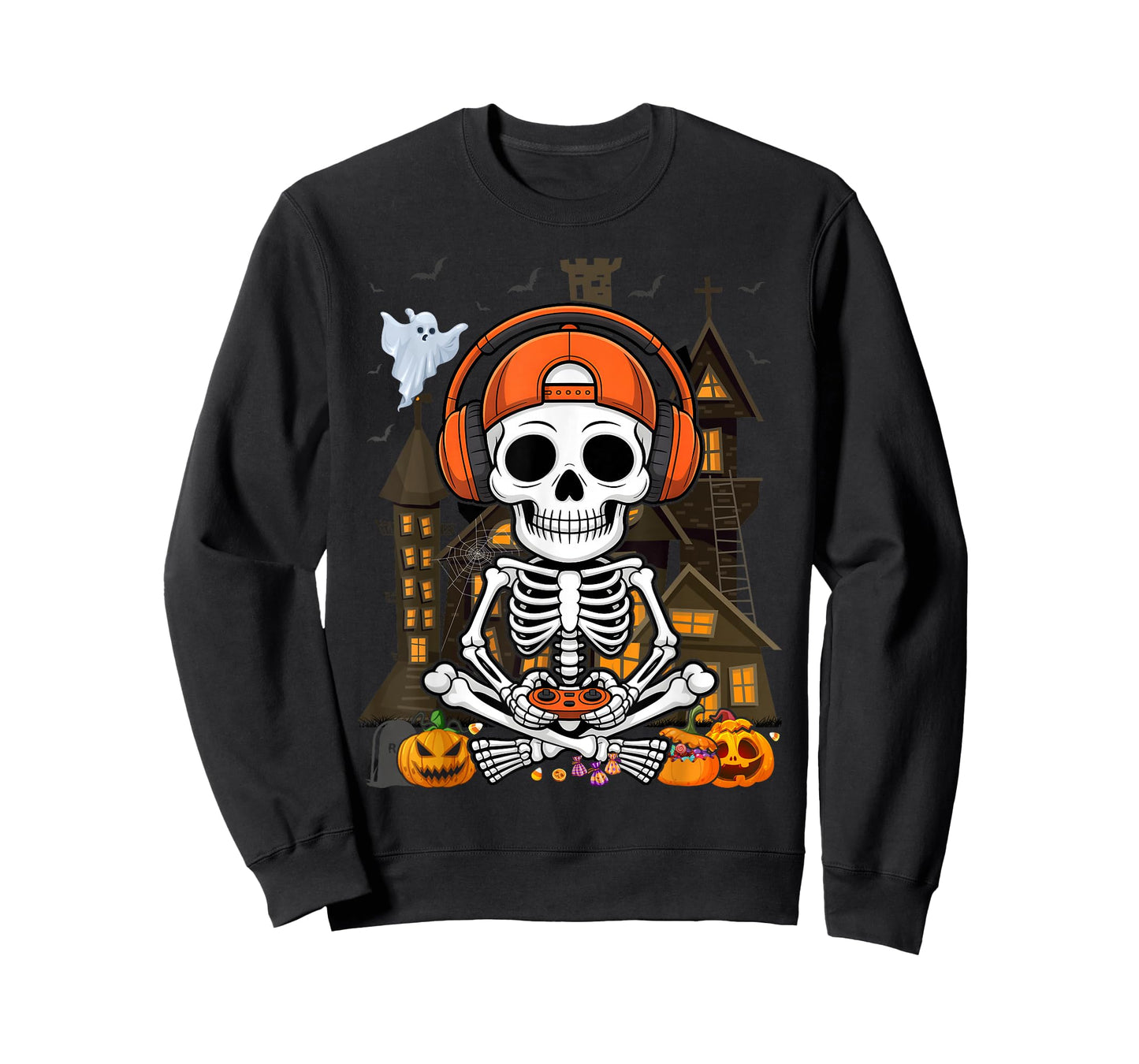 Skeleton Halloween Video Gamer Kids Boys Teens Men T-Shirt