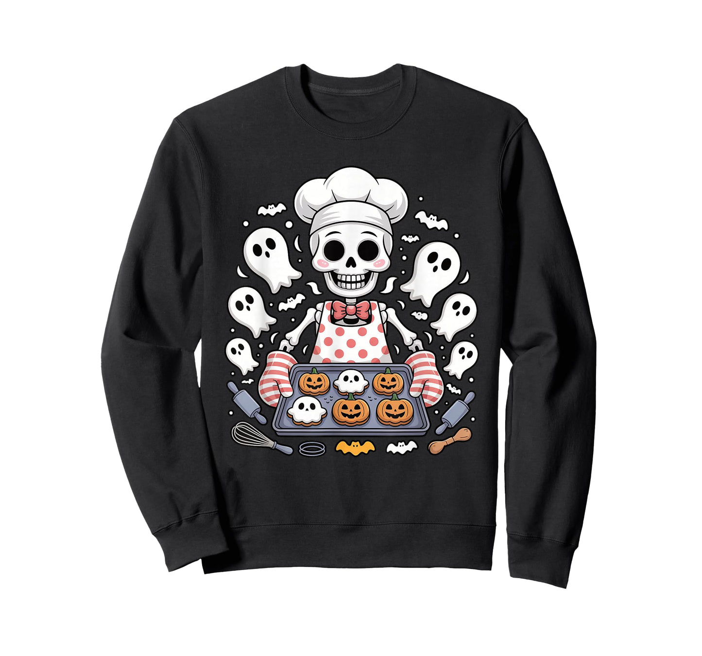 Skeleton Baker Halloween Cookies Ghosts and Pumpkins Graphic T-Shirt